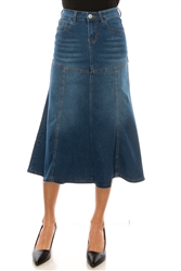 SG-89067 Indigo Wash calf length skirt