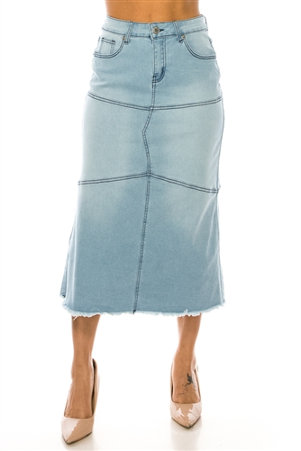 SG-89085B Lt.Indigo Wash midi length skirt