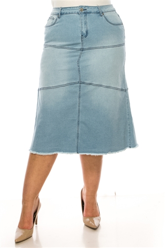 SG-89085XB Lt.Indigo Wash midi length skirt