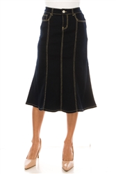 SG-89087 Dark Indigo calf length skirt