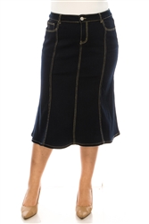 SG-89087X Dk.Inidgo calf length skirt