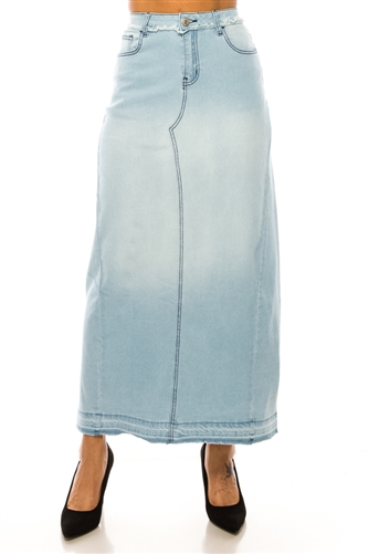 SG-89229 Lt.Indigo Wash long skirt