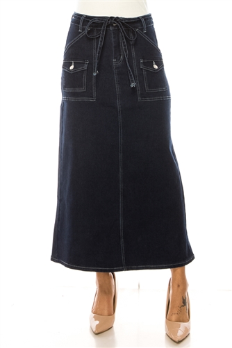 SG-89231 Stone Wash Dark long skirt