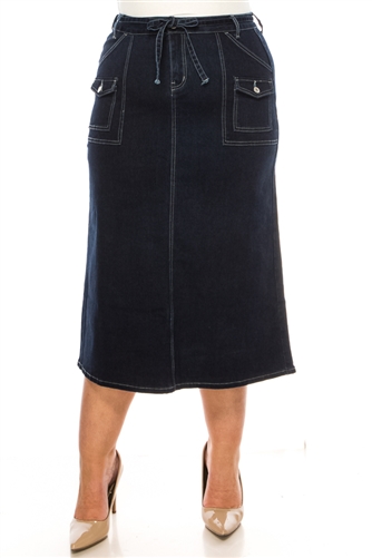 SG-89231X Stone Wash Dark long skirt