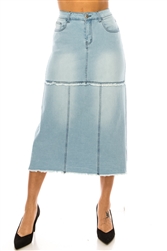 SG-89236 Lt.Indigo Wash long skirt