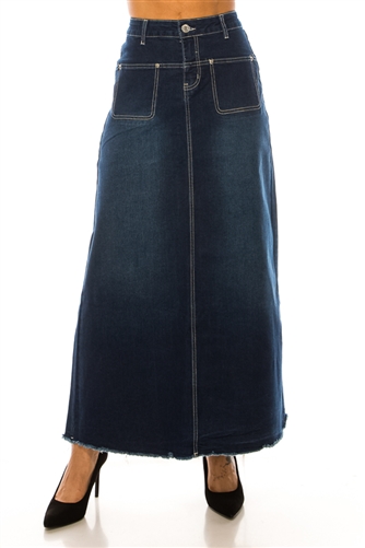 SG-89243 Dk.Indigo Washed long skirt