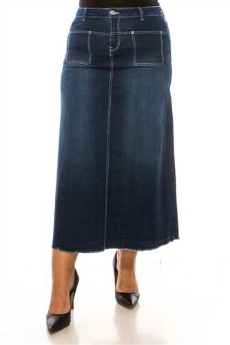 SG-89243X Dk.Indigo Washed long skirt