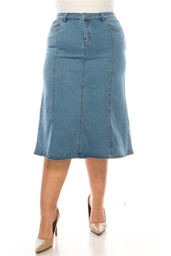 SG-89309X Stone Wash Light calf length skirt