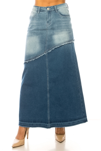 SG-89407 2-Tone Indigo Wash long skirt