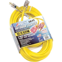12 Gauge 3 Conductor 50' Lighted End Extension Cord