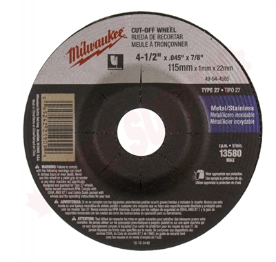 Cutting Wheel - 4-1/2" .045 Metal (Type 27) - Milwaukee #49-94-4505
