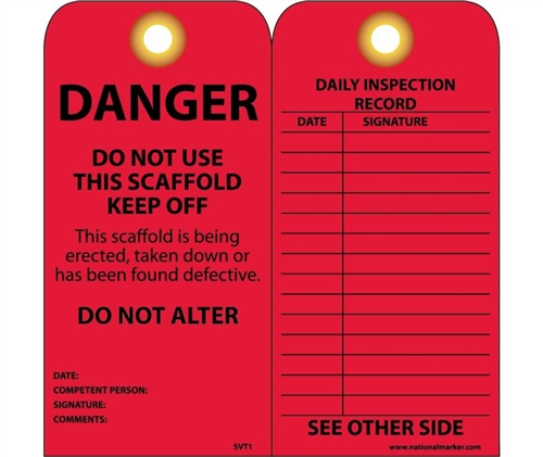 TAGS, SCAFFOLD -RED "DO NOT USE" PAPER W/TIES (25/PKG.)