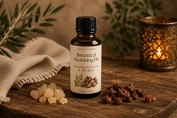 Frankincense & Myrrh Botanical Anointing Oil handcrafted with organic extra virgin olive oil and pure essential oils by Dancing Dingo.