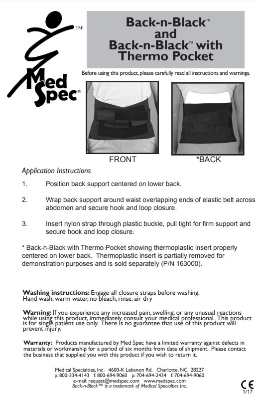 MedSpec Back-n-Black Back Support - OrthoMed Canada