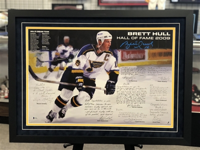 16x24 autographed print by Hockey Great Brett Hull - with quotes from teammates