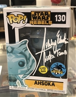 Autographed Ahsoka Tano Funko Pop figure #130 glow in the dark by Ashley Eckstein includes inscription!