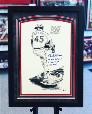 11x17" St Louis Cardinals Bob Gibson autographed Amadee print, matted & framed