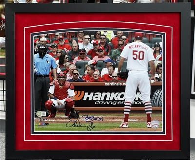 St Louis Cardinals Yadier Molina & Adam Wainwright framed 11x14â€ dual signed pitching print