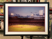 20x28 colorized autographed print of  Stan Musial batting @ Sportsmanâ€™s Park