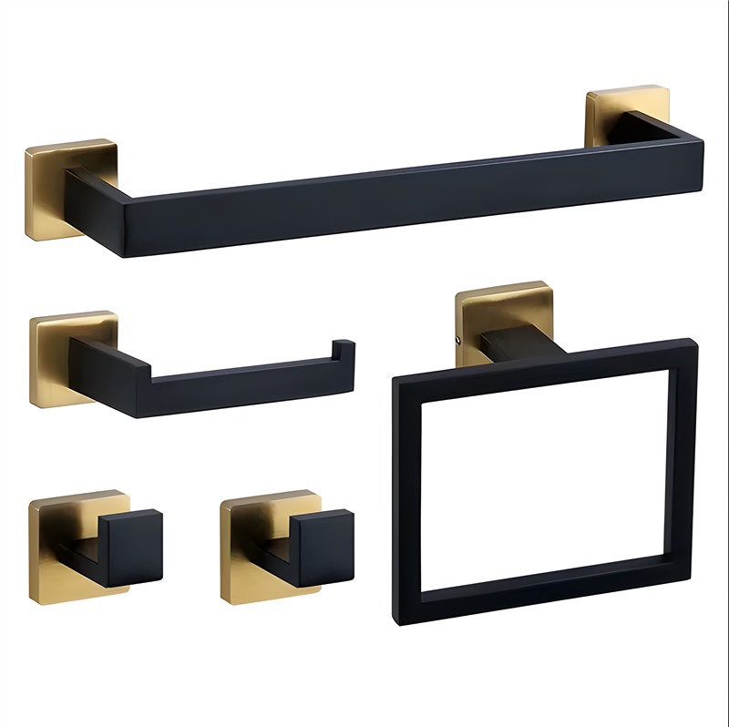 Gold Bathroom Hardware Set Wall Mount Stainless Steel Towel Bar Towel Ring Paper Holder Robe Hook Bathroom Accessories Set
