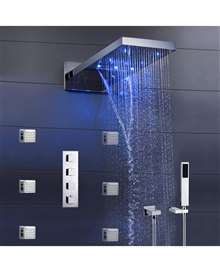 FontanaShowers Mugla 22" LED Thermostatic Waterfall Rain Shower Head With Massage Body Sprays And Hand Shower