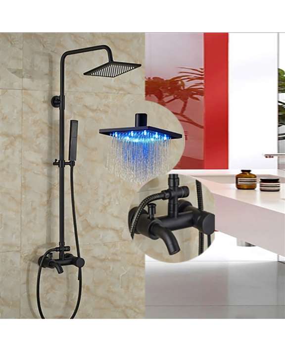 FontanaShowers Renalto Single Handle LED Square Shower Head Wall Mount Shower Set Oil Rubbed Bronze W/ Hand Shower
