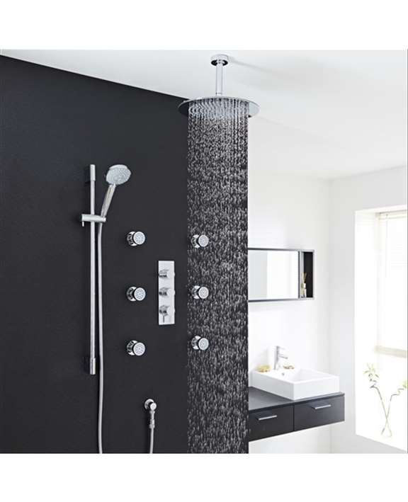 FontanaShowers Mugla Round Thermostatic Ceiling Rainfall Shower System