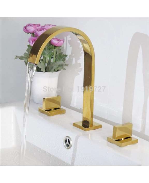 FontanaShowers Venice Gold 3pcs Dual Handles Centerset Mixer Bathroom Sink Faucet