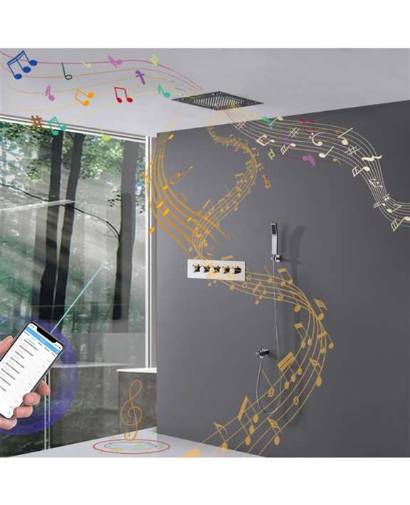 FontanaShowers Luxury LED Rainfall Thermostatic Music Shower System 24 x 24 inch