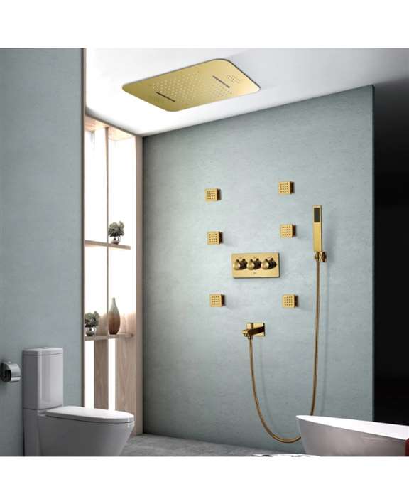 FontanaShowers Chatou Gold Finish Music System Hot and Cold LED Shower Head with Hand Sprayer Phone Controlled