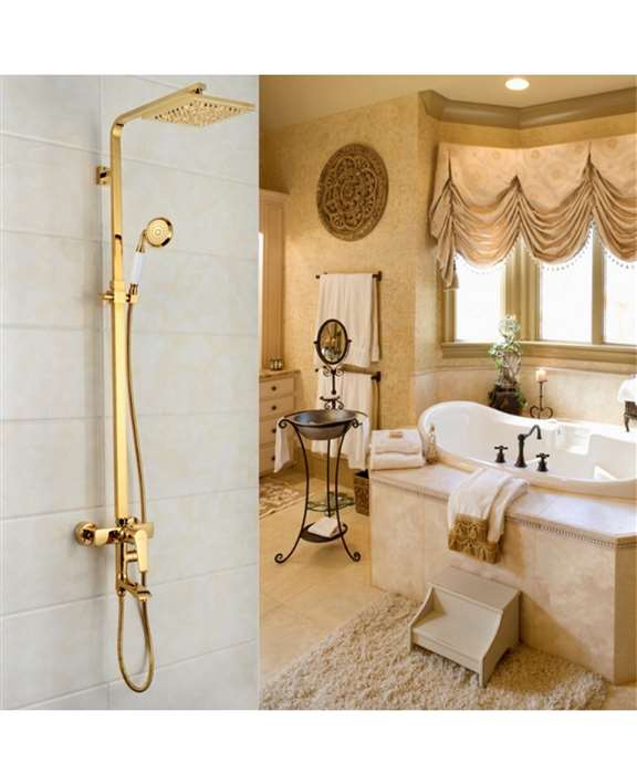 FontanaShowers Arsizio Classic Luxury Gold Brass Bathroom Shower Set