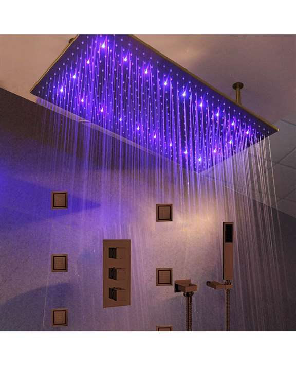 FontanaShowers Diadema 20" x 40" Large Oil Rubbed Bronze Solid Brass LED Rain Shower Head With Body Jets & Handheld Shower