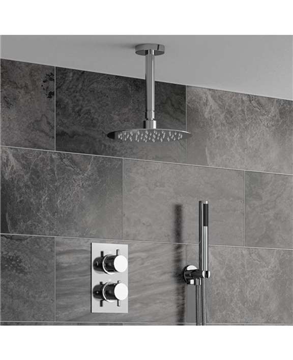 FontanaShowers Sierra Round Ceiling Mount Ultra thin Bathroom Shower Head Set