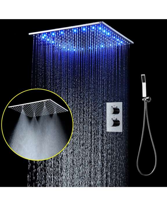 FontanaShowers Valencia Rainfall/Mist Thermostatic LED Shower System with Hand Held Shower