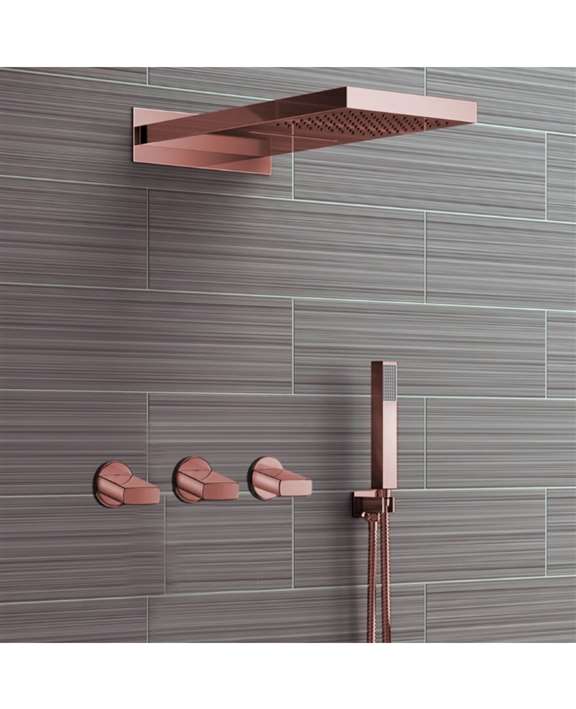 FontanaShowers Reno Wall Mount Rose Gold Rainfall Mixer Shower Set