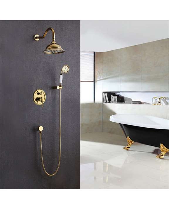 FontanaShowers Napoli 8" Gold Finish Rain Bath Shower Set