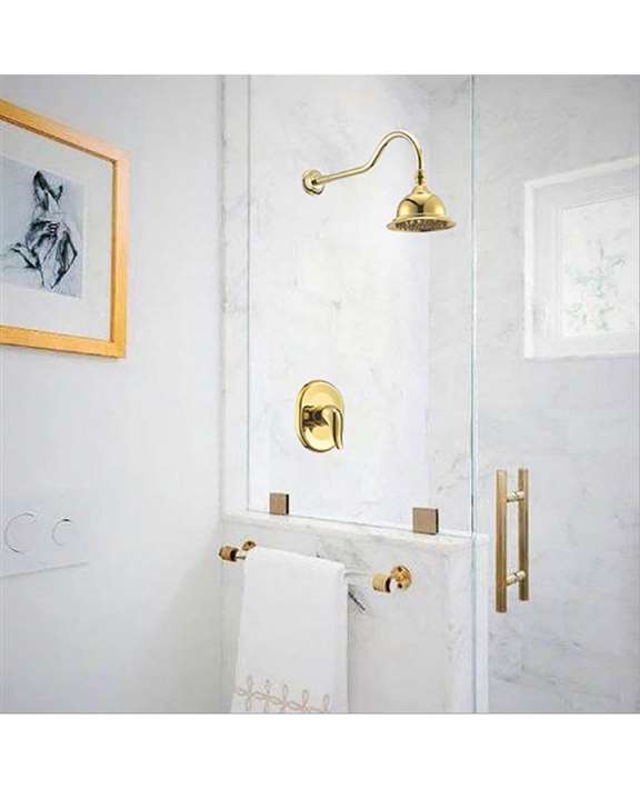 FontanaShowers Rio Classic Style Wall Mount Gold Shower Head with Mixer