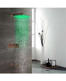 FontanaShowers Reno Oil Rubbed Bronze Platinum LED Shower Head Set with Diverter, Mixer and LED Spout