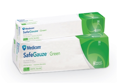 SafeGauze Green 4-ply Organic Cotton Non-Woven Squares- 4 x 4