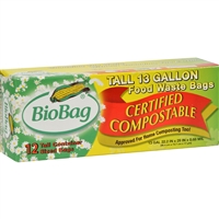BioBag 13 Gallon Tall Food Waste Bags - Case of 12, 12 Count