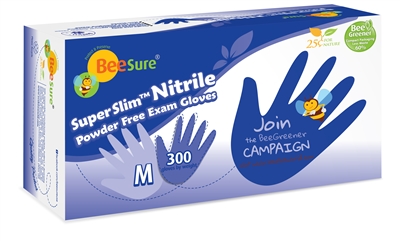 BeeSure SUPER SLIM Nitrile Powder Free Exam Gloves- blue- 300/box, 10bx/cs