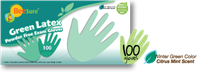 BeeSure Green Latex PF Exam Gloves, citrus mint