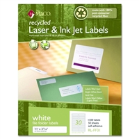2/3 x 3 7/16 file folder recycled labels, white