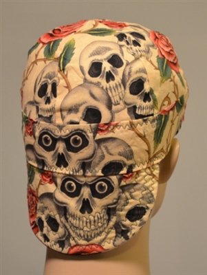 Skull covered welding hat tattoos with growing roses