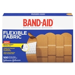 Band-Aid Adhesive Bandages Fabric Strip, 1" x 3", Flexible, Tan, 100/BX