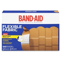 Band-Aid Adhesive Bandages Fabric Strip, 1" x 3", Flexible, Tan, 100/BX