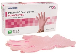 McKesson Exam  Glove, Pink Nitrile, NonSterile, Powder Free, Ambidextrous, Textured Fingertips, Not Chemo Approved, Large, 250/BX, 10BX/CS