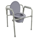 McKesson Folding Commode Chair, Fixed Arm, Steel Frame, Back Bar, 13-1/2" Seat