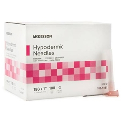 McKesson Hypodermic Needle Without Safety, 18 Gauge, 1", 100/BX