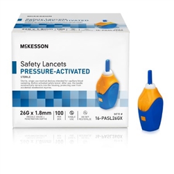 McKesson Safety Lancet, Fixed Depth Lancet Needle, 1.8 mm Depth, 26 Gauge Pressure Activated